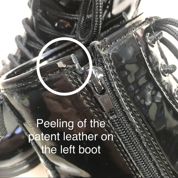 D-Signed Black Patent Leather Studs Combat Boots 3 - Picture 7 of 8